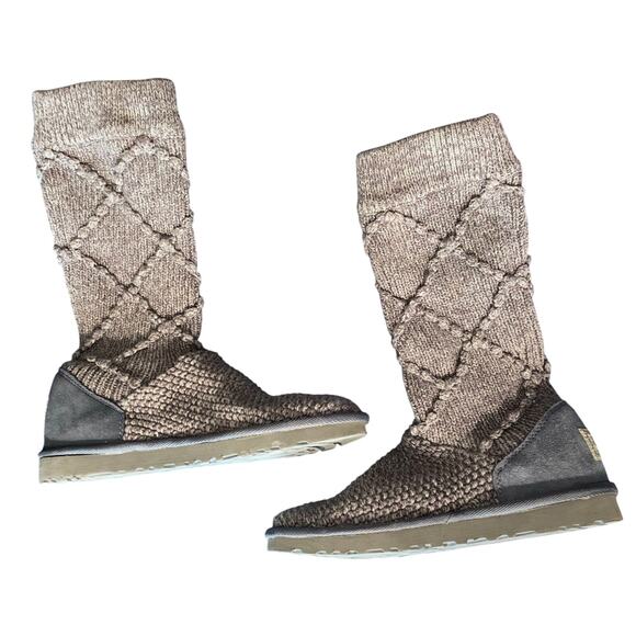 UGG Lattice Cardy Knit Boots Gray Women’s 10 Tall Slouch Winter Cozy Cottagecore - Picture 3 of 9